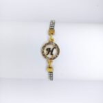 Classy Golden Round A to Z Alphabet Small Zircon Leather Bracelet For Girls, Women - Image 4