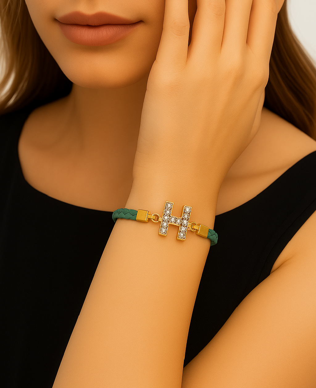 1764223568962 New Fashion A to Z Alphabet Green Leather Bracelet For Girls (1 Pice) - Image 1