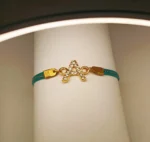 New Fashion Zircon Golden A Alphabet Green Leather Bracelet / Watch For Girls, Women - Image 2