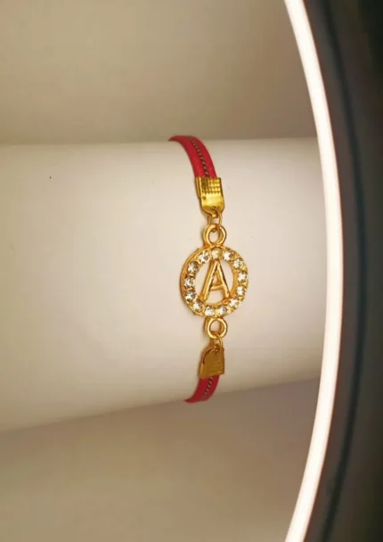 Classy Zircon Golden A Alphabet Red Leather Bracelet / Watch For Girls / Women
