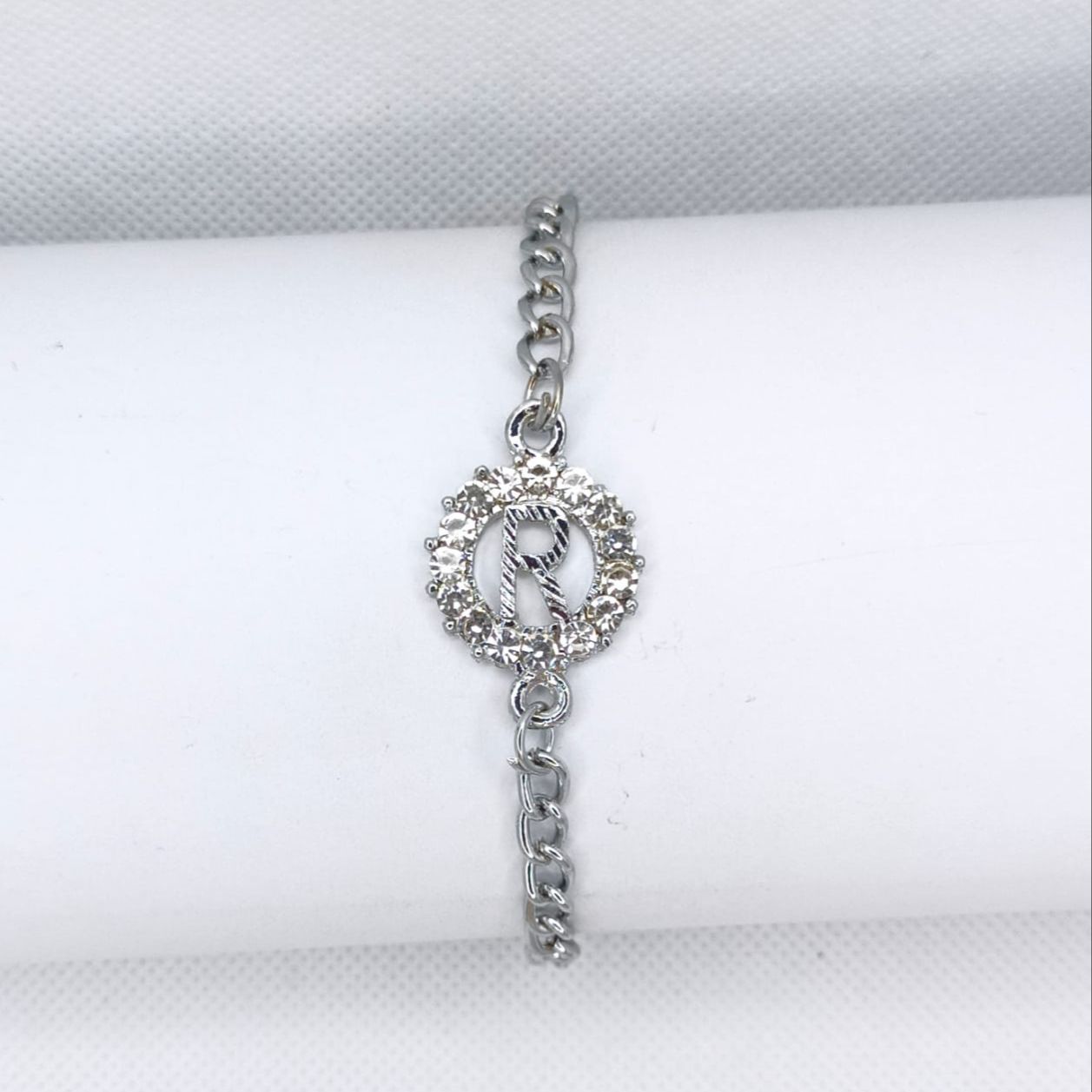 90a9ea8f14bb948e6652099bf0d6b094 New Silver Stainless Chain A to Z Alphabet Zircon Bracelet / Watch For Girl,s or Boy,s - Image 1