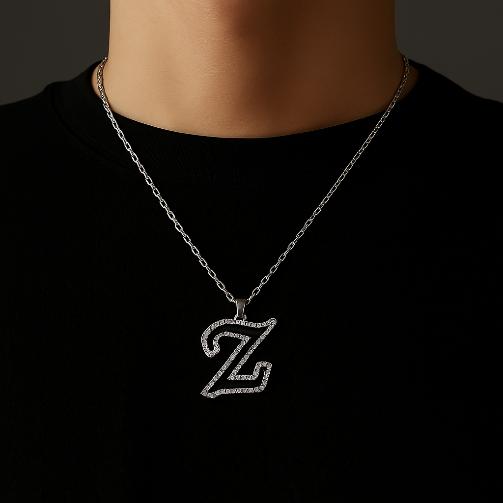 New Silver Stainless Chain With A to Z Zircon Alphabet Locket with Chain / Necklace / Pendants for Boy,s