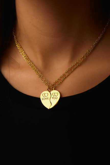 New Broken Heart Shaped Alloy Golden Necklace/Locket with Golden Chain for Your Lovers and Best Friends