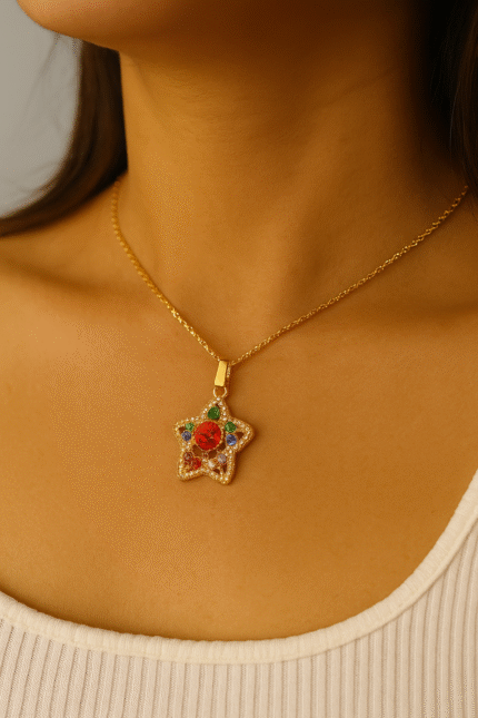 New Fashion Alloy Golden Chain with Zircon Locket, Necklace for Girls and Women