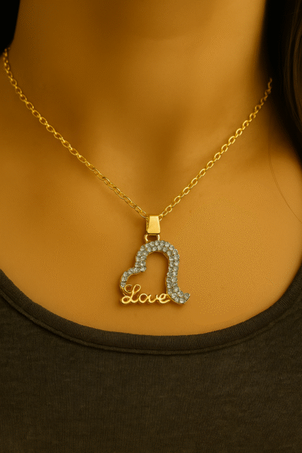 New Golden Alloy Chain with Zircon Love Heart Necklace/Locket/Pendants for Girls/Women/boys/men