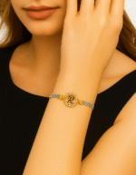 Classy Golden Round A to Z Alphabet Small Zircon Leather Bracelet For Girls, Women