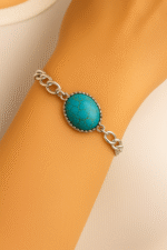 New Classic Silver Chain & Sky Blue Oval Stone Bracelet / Watch for Men / Boy,s