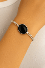 New Classic Silver Chandi Color Chain & Oval Stone Bracelet / Watch for Men/Women/Boys/Girls - Image 4