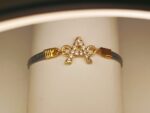 New Fashion Golden A Zircon Alphabet Black Leather Bracelet / Watch For Girls / Women