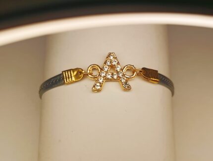 New Fashion Golden A Zircon Alphabet Black Leather Bracelet / Watch For Girls / Women