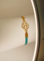 Classy Gold Round H Design Zircon Leather Bracelet For Girls, Women - Image 2