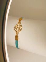 Classy Gold Round H Design Zircon Leather Bracelet For Girls, Women - Image 3