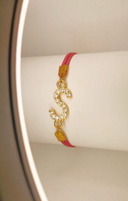 New Fashion Zircon Golden S Alphabet Red Leather Bracelet / Watch For Girls