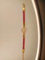 Classy Gold Round S Design Zircon Bracelet Leather For Girls, Women - Image 3