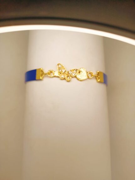 New Classy Zircon Golden Butterfly Blue Leather Bracelet / Watch For Girl,s