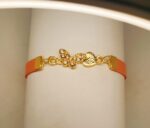 New Fashion Zircon Golden Butterfly Orange Leather Bracelet / Watch For Girls, Women - Image 2