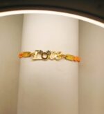 Premium Zircon Golden Love Orange Leather Bracelet Watch For Girls, Women - Image 3