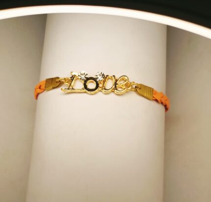 Premium Zircon Golden Love Orange Leather Bracelet Watch For Girls, Women