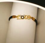 Classy Zircon Golden Love Black Leather Bracelet Watch For Girls, Women - Image 5