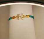Classy Golden Design N Zircon Green Lather Bracelet / Watch For Girls / Women - Image 3
