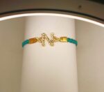 Classy Golden Design N Zircon Green Lather Bracelet / Watch For Girls / Women - Image 2