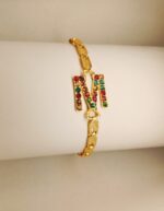 Stylish Alloy Golden M Zircon Bracelet Watch For Girls, Women