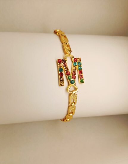 Stylish Alloy Golden M Zircon Bracelet Watch For Girls, Women