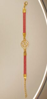 New, Classy Zircon Golden M Alphabet Red Leather Bracelet / Watch For Girl,s - Image 5