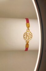 Classy Zircon Golden N Alphabet Red Leather Bracelet / Watch For Girls, Women - Image 2