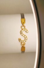 New Fashion Zircon Golden S Alphabet Black Leather Bracelet / Watch For Girls - Image 3