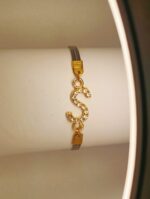 New Fashion Zircon Golden S Alphabet Black Leather Bracelet / Watch For Girls