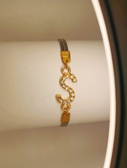 New Fashion Zircon Golden S Alphabet Black Leather Bracelet / Watch For Girls