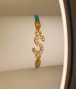 New Fashion Zircon Golden S Alphabet Green Leather Bracelet / Watch For Girls - Image 4