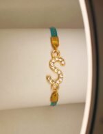New Fashion Zircon Golden S Alphabet Green Leather Bracelet / Watch For Girls - Image 2