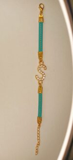 New Fashion Zircon Golden S Alphabet Green Leather Bracelet / Watch For Girls - Image 3