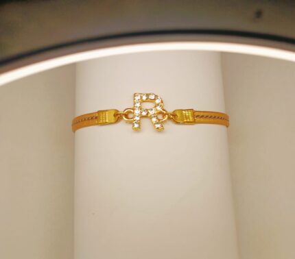 New Fashion Zircon R Alphabet Golden Leather Bracelet / Watch For Girls / Women