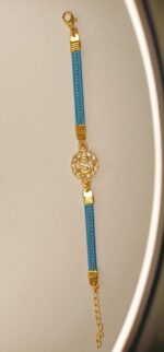 Classy Zircon Golden M Alphabet Sky Blue Lather Bracelet / Watch For Girls / Women - Image 4