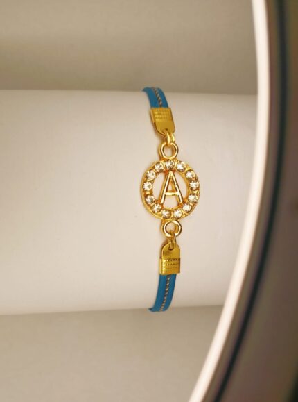Classy Zircon Golden A Alphabet Leather Bracelet / Watch For Girls, Women