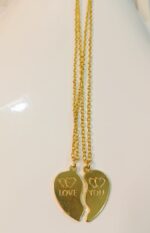 New Broken Heart Shaped Alloy Golden Necklace/Locket with Golden Chain for Your Lovers and Best Friends - Image 2