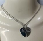 Broken Heart Shaped Alloy Necklace Silver Locket with Silver Chain for Lovers and Best Friends