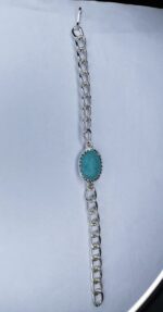 New Classic Silver Chain & Sky Blue Oval Stone Bracelet / Watch for Men / Boy,s - Image 2