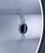 New Classic Silver Chain & Black Oval Stone Bracelet / Watch for Men / Boys