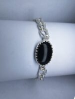 New Classic Silver Chain & Black Oval Stone Bracelet / Watch for Men / Boys - Image 2