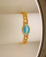 New Fashion Stone Feroza Stone and Golden Chain Bracelet / Watch For Men / Boys - Image 2