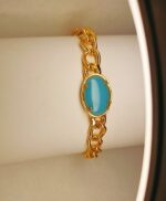 New Fashion Stone Feroza Stone and Golden Chain Bracelet / Watch For Men / Boys