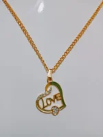 New Golden Alloy Chain with Zircon Love Heart Necklace/Locket/Pendants for Girls/boys - Image 3