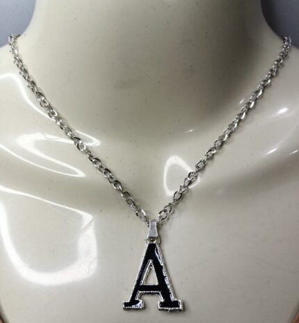 Silver Chain with Black A to Z Alphabet Necklace/Locket/Pendants for Boys/Girls/Women/men