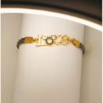 Classy Zircon Golden Love Black Leather Bracelet Watch For Girls, Women