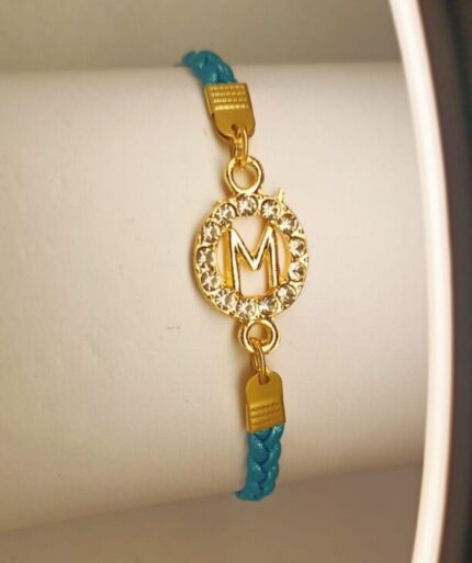 New Fashion A to Z Alphabet Sky Blue Leather Strip Bracelet/Watch For Girls and Women