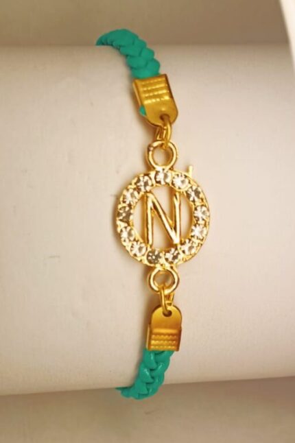 New Fashion Zircon Golden A to Z Alphabet Light Green Leather Bracelet/Watch For Girl,s